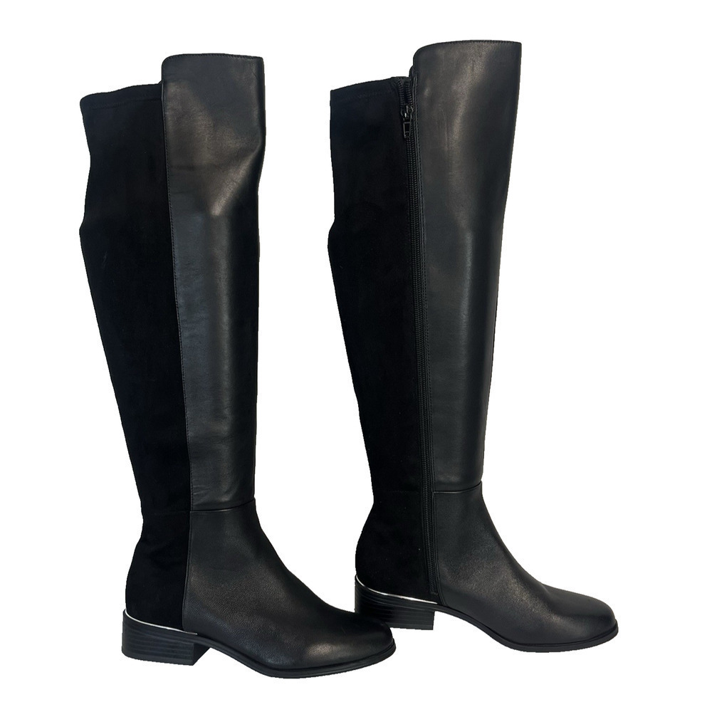 Alfani Step Flex Ludlowe Black Leather Stretch Knee High Riding Boots Size 6 M